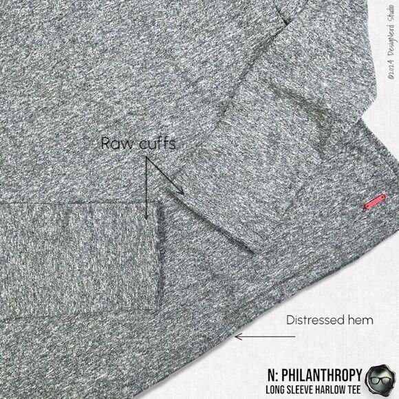 N:PHILANTHROPY LONG SLEEVE HARLOW BFF TEE SHIRT HEATHER GRAY CUT OUT NECK BAND - Picture 10 of 15